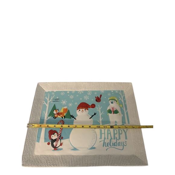 New 16" St Nicholas Square "North Pole" Porcelain Snowman Platter Hand Painted - Picture 3 of 6